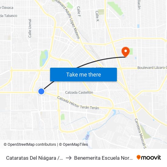 Cataratas Del Niágara / Calzada Héctor Terán Terán to Benemerita Escuela Normal Urbana Federal Fronteriza map