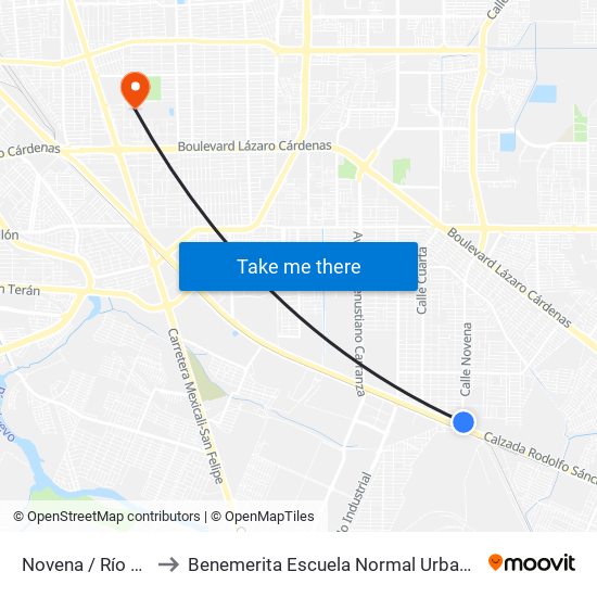 Novena / Río Candelaria to Benemerita Escuela Normal Urbana Federal Fronteriza map