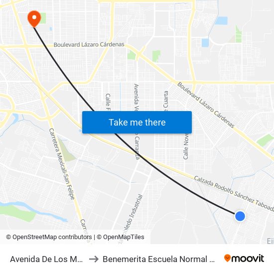 Avenida De Los Mosaicos / Calpan to Benemerita Escuela Normal Urbana Federal Fronteriza map