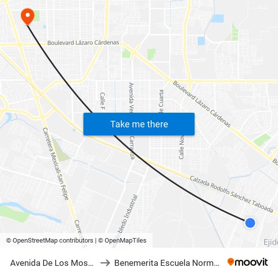 Avenida De Los Mosaicos / De Las Adelfas to Benemerita Escuela Normal Urbana Federal Fronteriza map