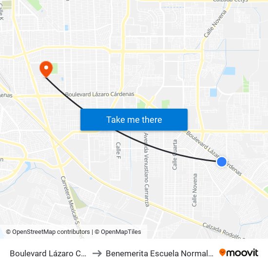 Boulevard Lázaro Cárdenas / Río Verde to Benemerita Escuela Normal Urbana Federal Fronteriza map