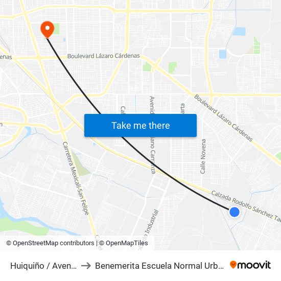 Huiquiño / Avenida Cantona to Benemerita Escuela Normal Urbana Federal Fronteriza map