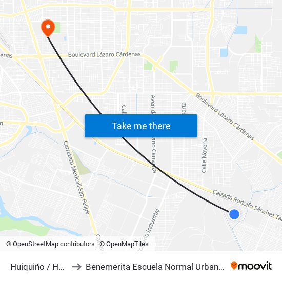 Huiquiño / Huazontles to Benemerita Escuela Normal Urbana Federal Fronteriza map