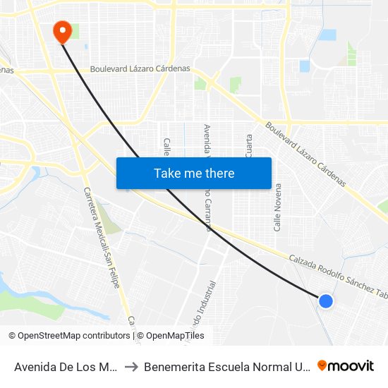 Avenida De Los Mosaicos / Tetela to Benemerita Escuela Normal Urbana Federal Fronteriza map