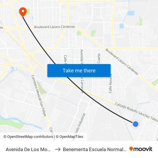 Avenida De Los Mosaicos / De Conchas to Benemerita Escuela Normal Urbana Federal Fronteriza map