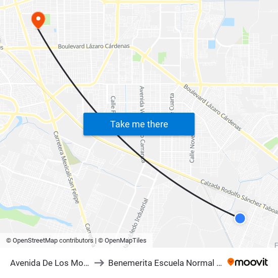 Avenida De Los Mosaicos / Del Cuero to Benemerita Escuela Normal Urbana Federal Fronteriza map