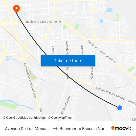 Avenida De Los Mosaicos / Avenida Río San Ángel to Benemerita Escuela Normal Urbana Federal Fronteriza map