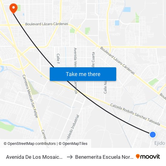 Avenida De Los Mosaicos / Calzada Rosa Del Desierto to Benemerita Escuela Normal Urbana Federal Fronteriza map