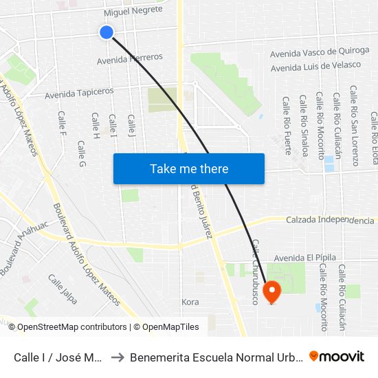 Calle I / José María Larroque to Benemerita Escuela Normal Urbana Federal Fronteriza map