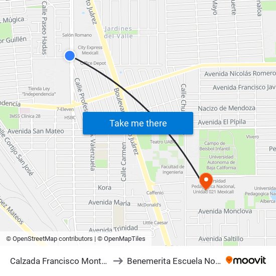 Calzada Francisco Montejano / Avenida Gabriel Mancera to Benemerita Escuela Normal Urbana Federal Fronteriza map