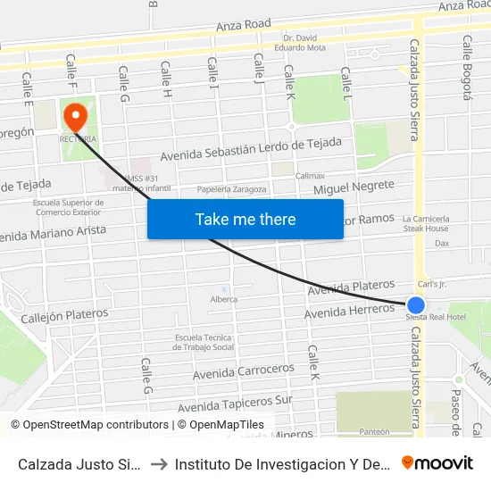 Calzada Justo Sierra, 950_1 to Instituto De Investigacion Y Desarrollo Educativo map