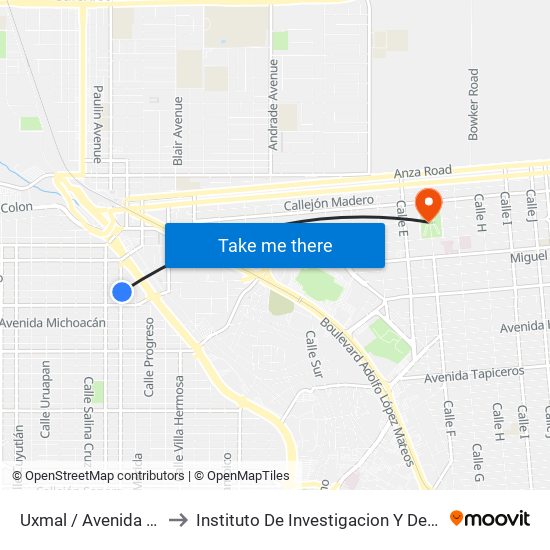 Uxmal / Avenida Guanajuato to Instituto De Investigacion Y Desarrollo Educativo map
