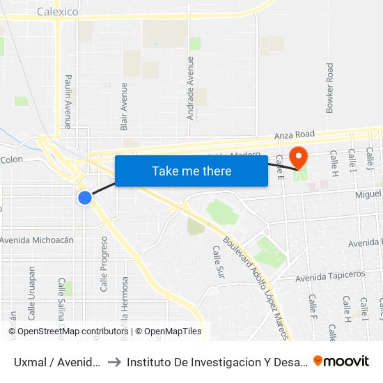 Uxmal / Avenida Colima to Instituto De Investigacion Y Desarrollo Educativo map