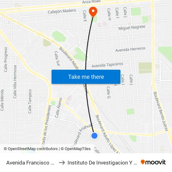 Avenida Francisco Sarabia / Calera to Instituto De Investigacion Y Desarrollo Educativo map