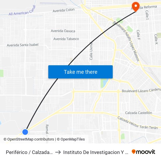 Periférico / Calzada Esteban Cantú to Instituto De Investigacion Y Desarrollo Educativo map