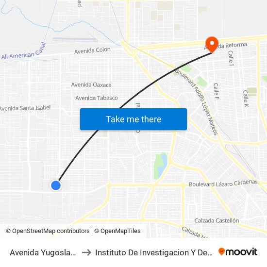 Avenida Yugoslavia / Cristal to Instituto De Investigacion Y Desarrollo Educativo map