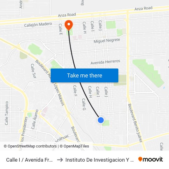 Calle I / Avenida Francisco Mujica to Instituto De Investigacion Y Desarrollo Educativo map