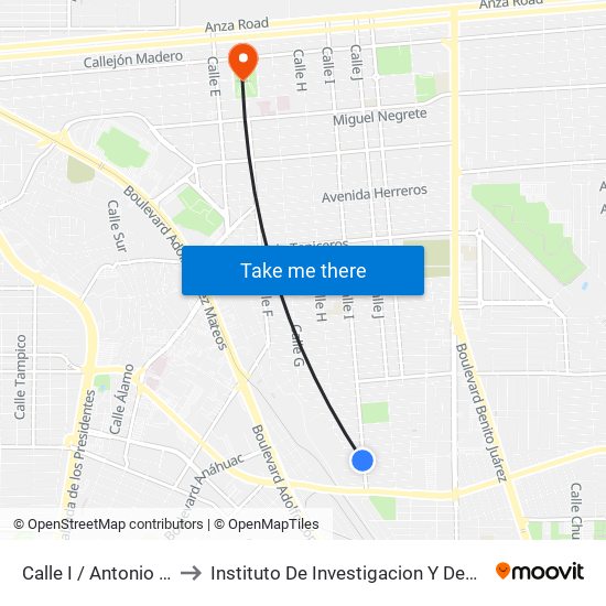 Calle I / Antonio Villanueva to Instituto De Investigacion Y Desarrollo Educativo map