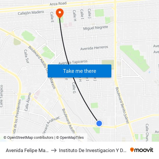 Avenida Felipe Martell / Calle J to Instituto De Investigacion Y Desarrollo Educativo map