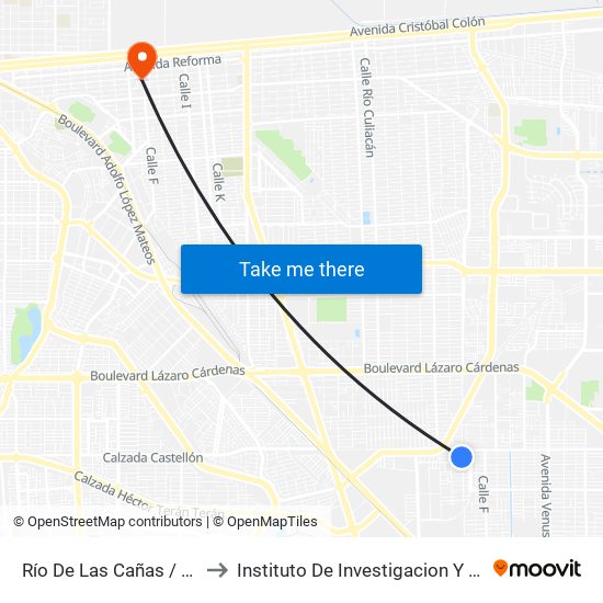 Río De Las Cañas / Ciudad Madero to Instituto De Investigacion Y Desarrollo Educativo map
