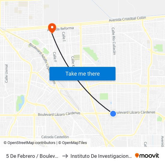 5 De Febrero / Boulevard Lázaro Cárdenas to Instituto De Investigacion Y Desarrollo Educativo map