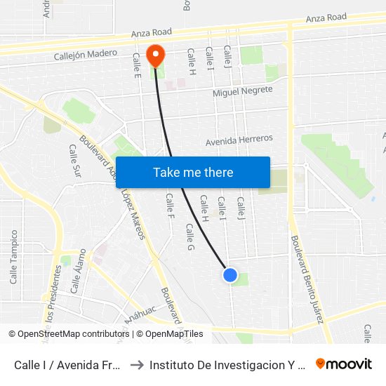 Calle I / Avenida Francisco Mujica to Instituto De Investigacion Y Desarrollo Educativo map