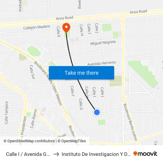 Calle I / Avenida Gustavo Sotelo to Instituto De Investigacion Y Desarrollo Educativo map