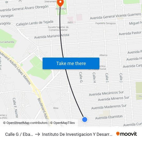 Calle G / Ebanistas to Instituto De Investigacion Y Desarrollo Educativo map