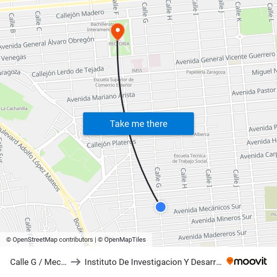 Calle G / Mecánicos to Instituto De Investigacion Y Desarrollo Educativo map