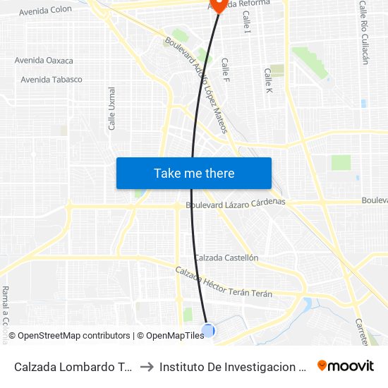 Calzada Lombardo Toledano / Caldera to Instituto De Investigacion Y Desarrollo Educativo map