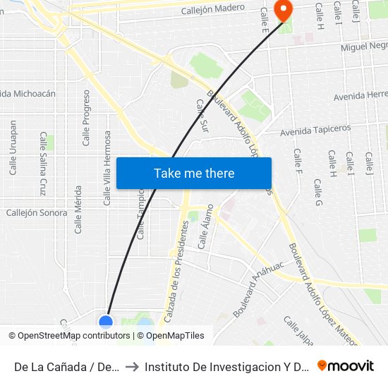 De La Cañada / Del Bosque Sur to Instituto De Investigacion Y Desarrollo Educativo map