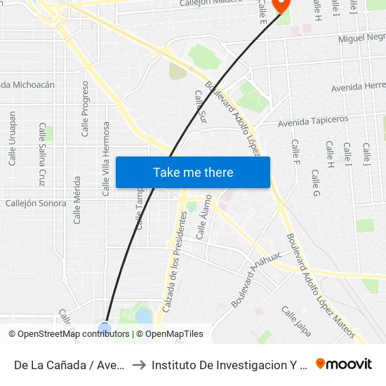 De La Cañada / Avenida Del Arroyo to Instituto De Investigacion Y Desarrollo Educativo map
