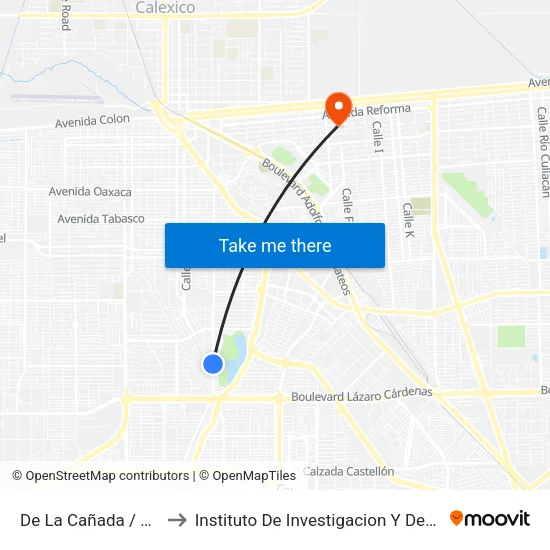 De La Cañada / Del Granizo to Instituto De Investigacion Y Desarrollo Educativo map
