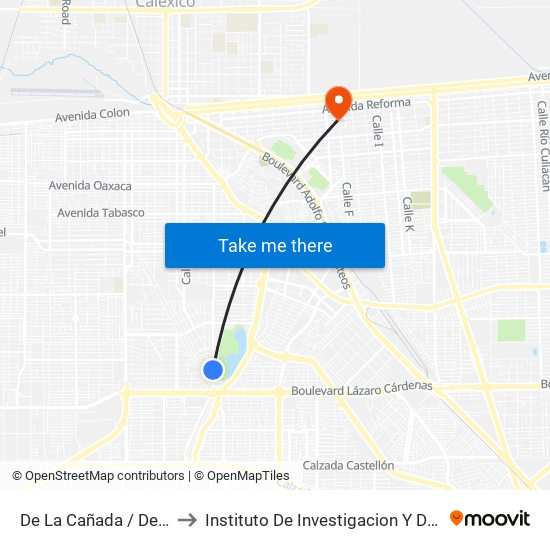 De La Cañada / De La Barranca to Instituto De Investigacion Y Desarrollo Educativo map