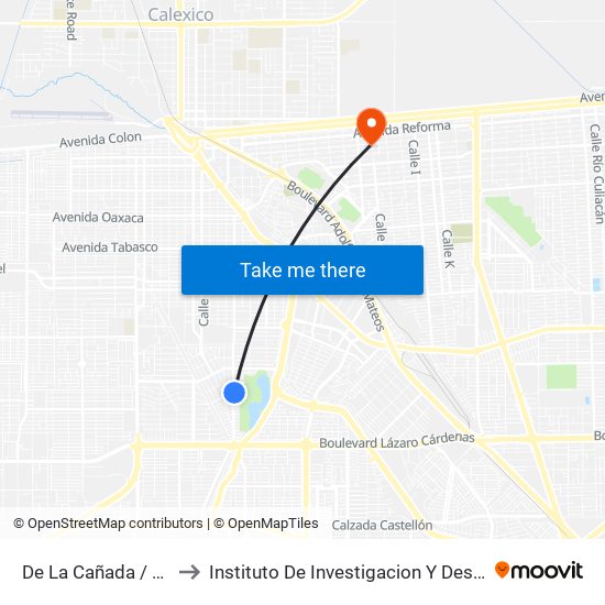 De La Cañada / Del Arroyo to Instituto De Investigacion Y Desarrollo Educativo map