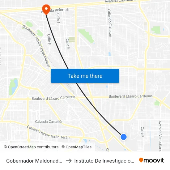 Gobernador Maldonado / Presa San Joaquín to Instituto De Investigacion Y Desarrollo Educativo map