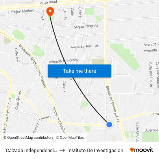 Calzada Independencia / José Valenzuela to Instituto De Investigacion Y Desarrollo Educativo map