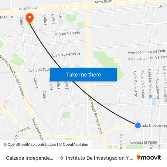 Calzada Independencia / Río Fuerte to Instituto De Investigacion Y Desarrollo Educativo map