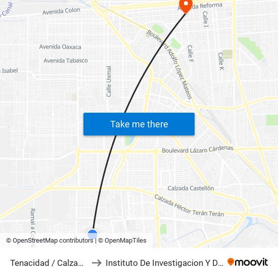 Tenacidad / Calzada Del Castillo to Instituto De Investigacion Y Desarrollo Educativo map