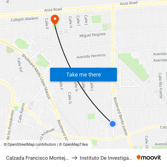 Calzada Francisco Montejano / Avenida Gabriel Mancera to Instituto De Investigacion Y Desarrollo Educativo map