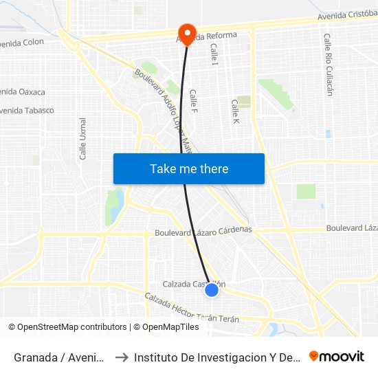 Granada / Avenida Córdoba to Instituto De Investigacion Y Desarrollo Educativo map