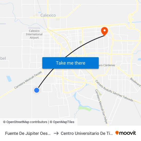 Fuente De Júpiter Oeste / Enriqueta Basilio to Centro Universitario De Tijuana Campus Mexicali map