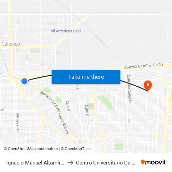 Ignacio Manuel Altamirano / Avenida Reforma to Centro Universitario De Tijuana Campus Mexicali map