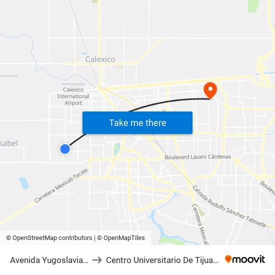 Avenida Yugoslavia / Arquitectos to Centro Universitario De Tijuana Campus Mexicali map