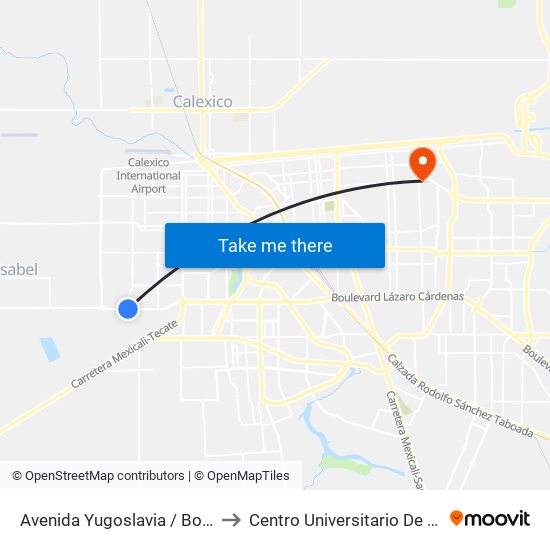 Avenida Yugoslavia / Boulevard Lázaro Cárdenas to Centro Universitario De Tijuana Campus Mexicali map