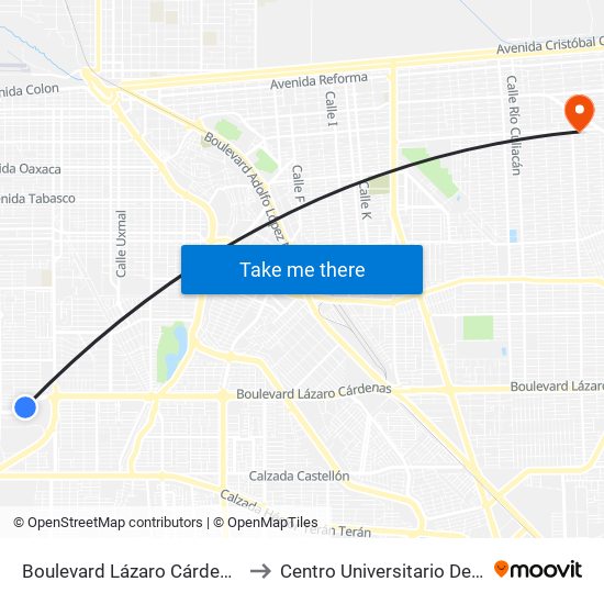 Boulevard Lázaro Cárdenas / Continente Americano to Centro Universitario De Tijuana Campus Mexicali map