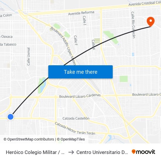 Heróico Colegio Militar / Encinas Oeste O Encinas Este to Centro Universitario De Tijuana Campus Mexicali map