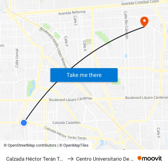 Calzada Héctor Terán Terán / A Ejido Xochimilco to Centro Universitario De Tijuana Campus Mexicali map