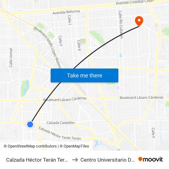 Calzada Héctor Terán Terán / Calzada De Los Monarcas to Centro Universitario De Tijuana Campus Mexicali map