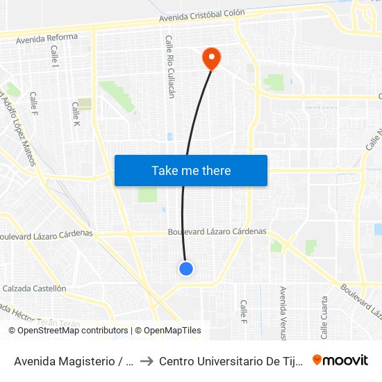 Avenida Magisterio / 16 De Septiembre to Centro Universitario De Tijuana Campus Mexicali map
